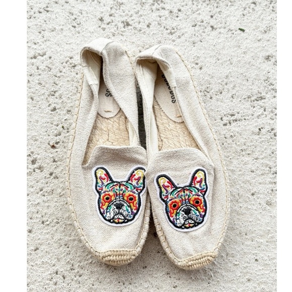Soludos Multicolor French Bulldog Slip On Espadrilles - Picture 1 of 6